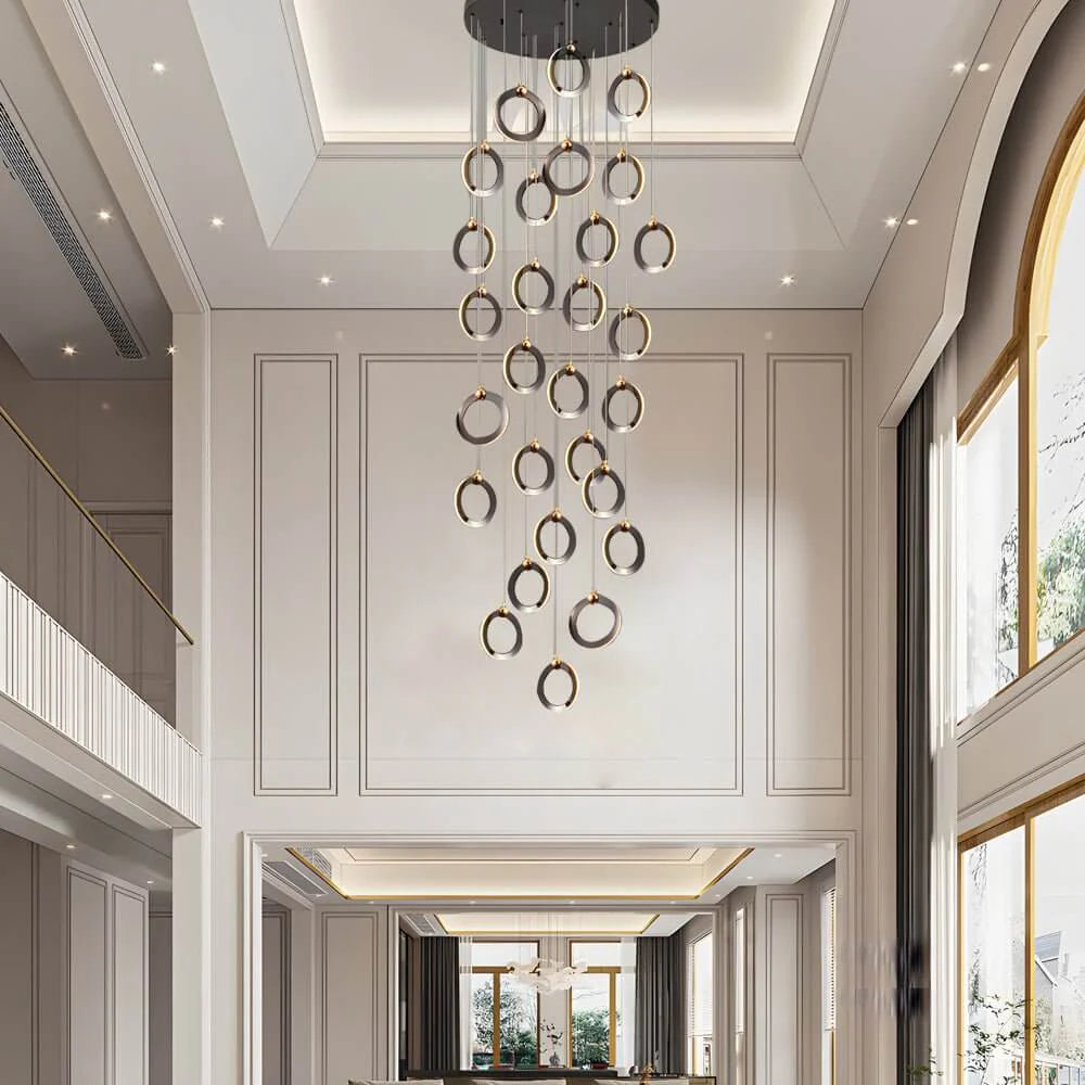Staircase Lighting Chandelier LED Ring Cluster Rotating Ceiling Light