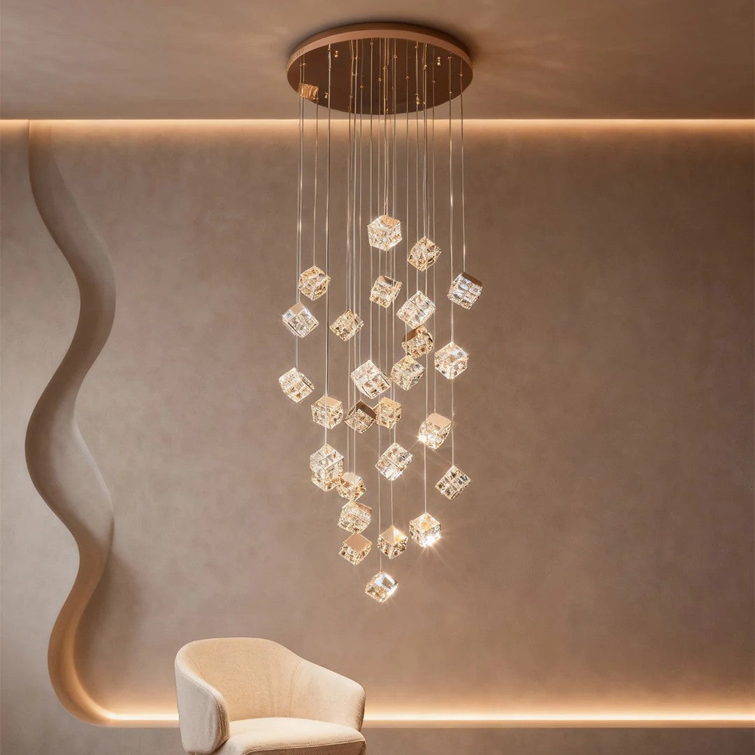 Stairs Chandelier Magic Cube Crystal Ceiling Light