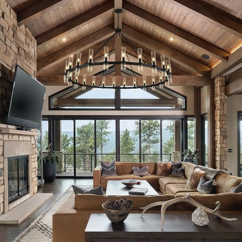 Wagon Wheel Glass Chandelier 60" 70" - thebelacan