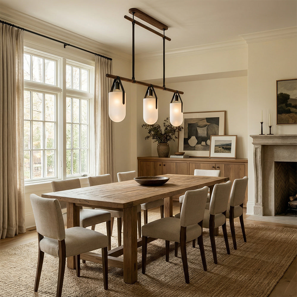 Welden Walnut Leather Linear Chandelier