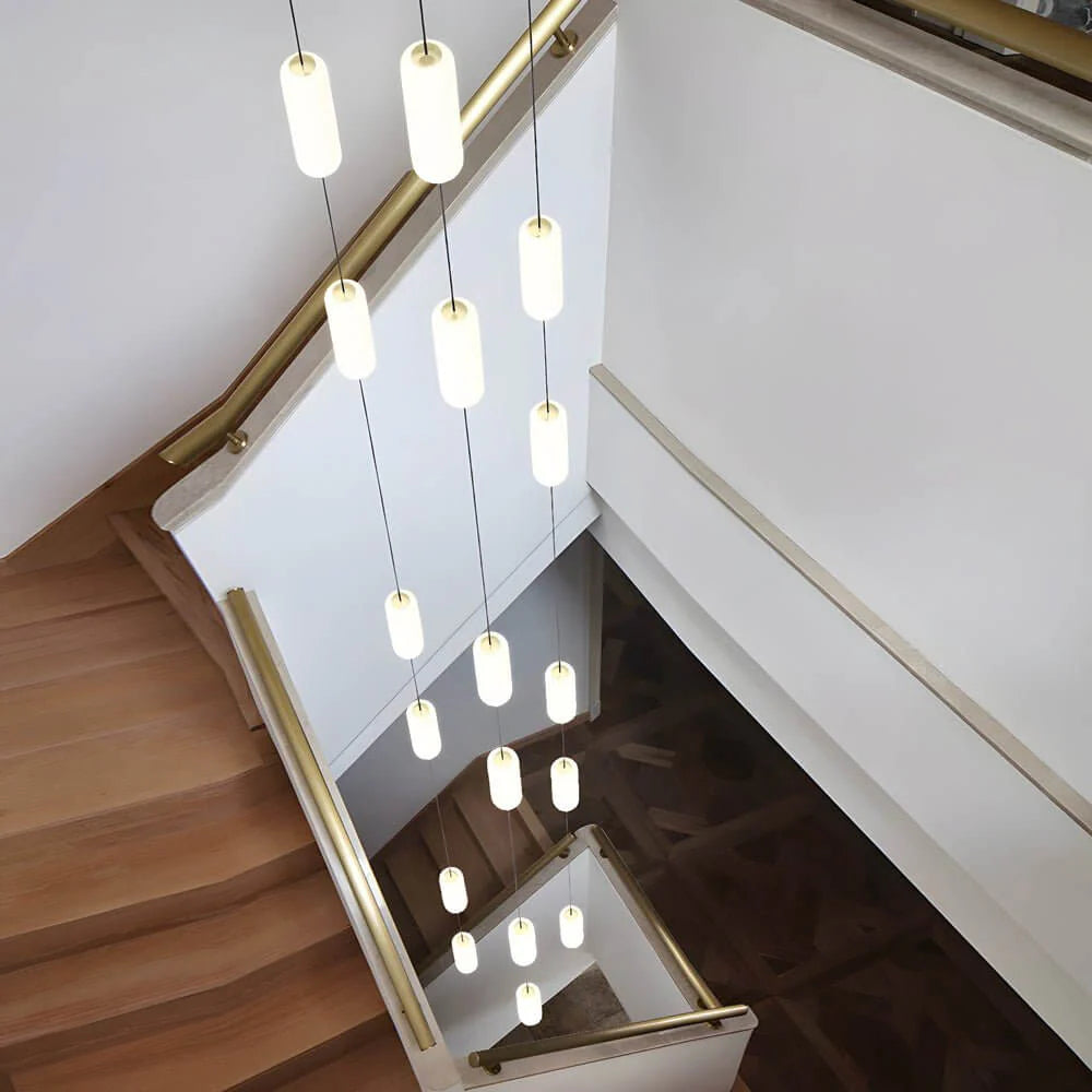 White Long Tube Multi Light Staircase Chandelier