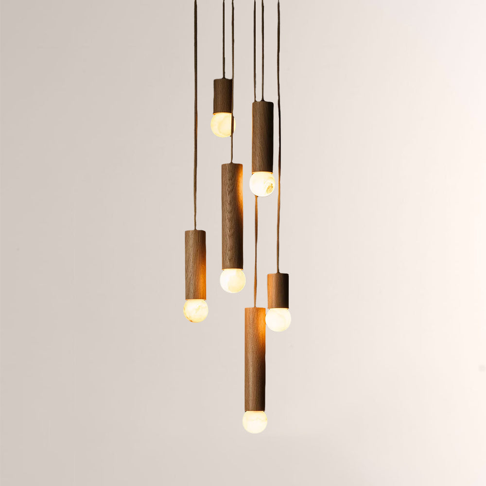 Woolet Wood Marble Cluster Chandelier