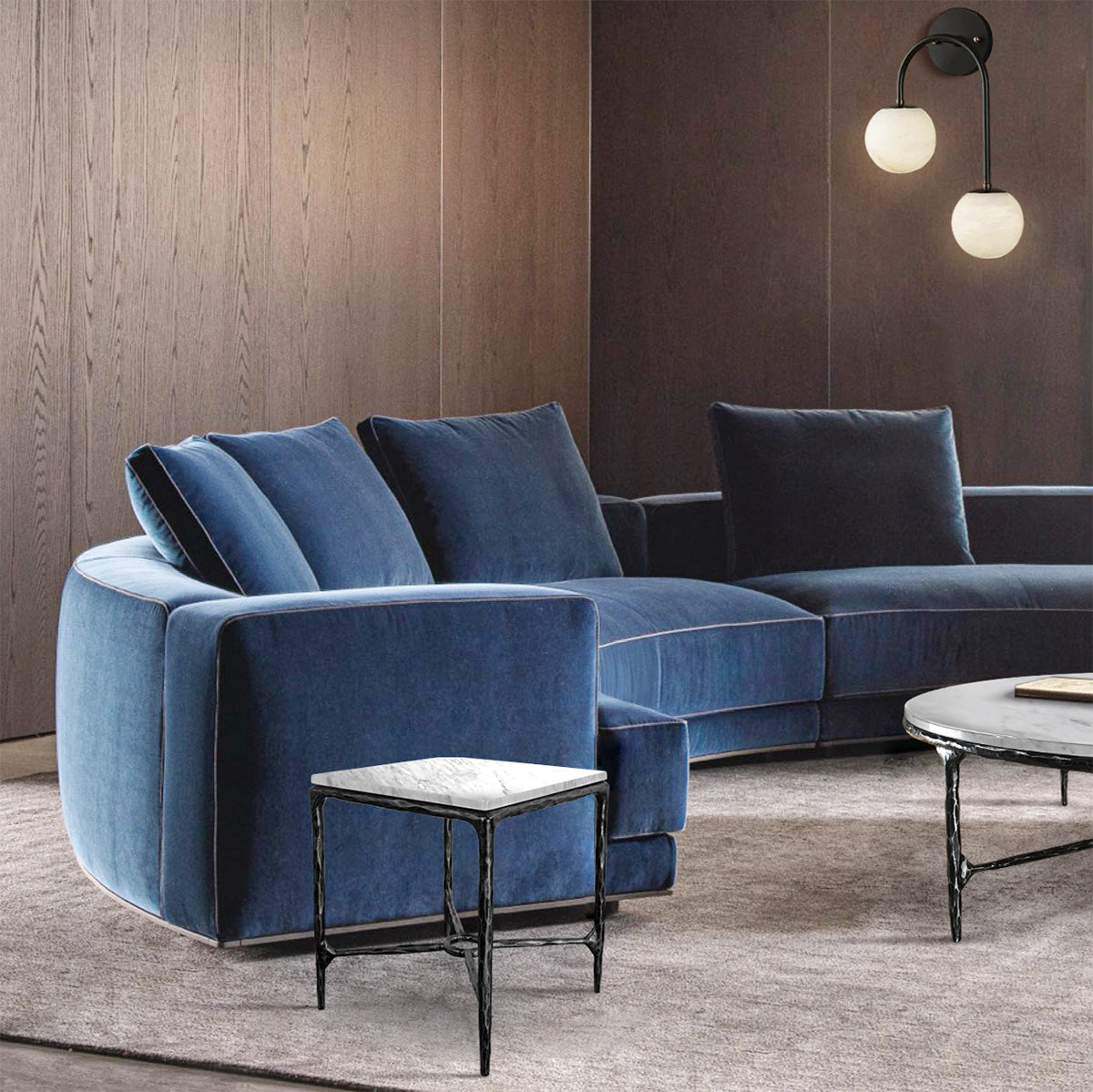 Thalderus Mabrble Square Side Table 18" 22"