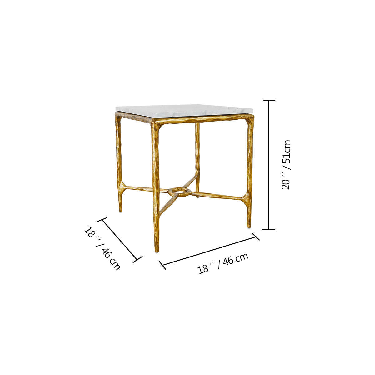 Thalderus Mabrble Square Side Table 18" 22"