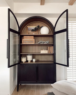 Hattira Glass-Door Oak Cabinet | Modern Farmhouse Design