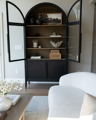 Hattira Glass-Door Oak Cabinet | Modern Farmhouse Design