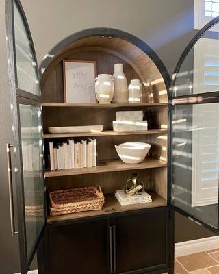 Hattira Glass-Door Oak Cabinet | Modern Farmhouse Design