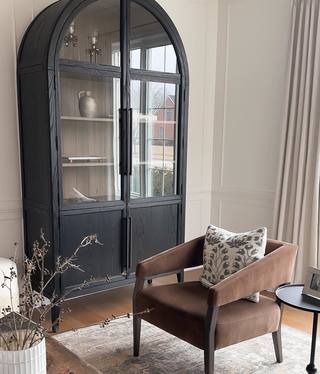 Hattira Glass-Door Oak Cabinet | Modern Farmhouse Design