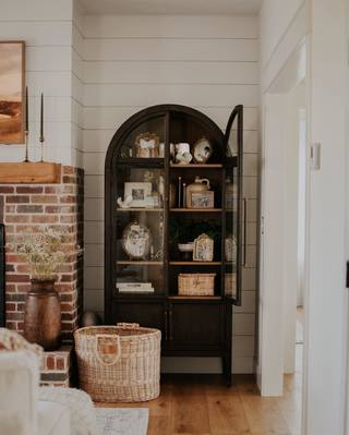 Hattira Glass-Door Oak Cabinet | Modern Farmhouse Design