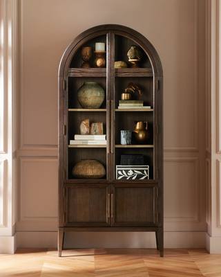 Hattira Glass-Door Oak Cabinet | Modern Farmhouse Design