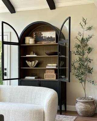 Hattira Glass-Door Oak Cabinet | Modern Farmhouse Design