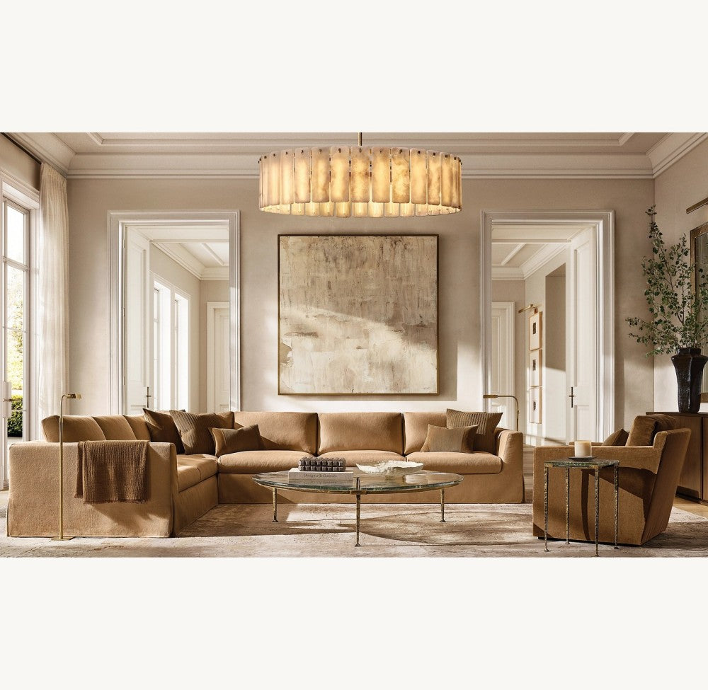 Belamet Alabaster Round Chandelier 60"D - kimoylights