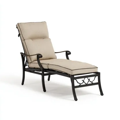 Chaise longue de jardin en métal - 200x70x100 cm - Beige - Design classique
