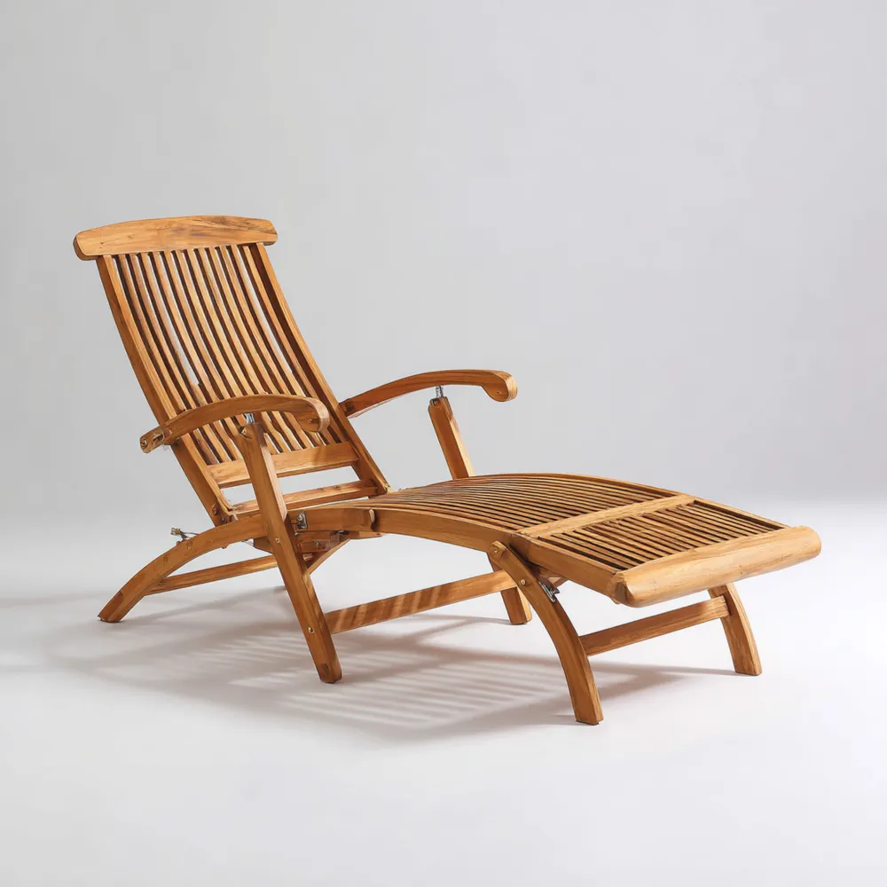 Chaise longue de jardin en bois de teck 200x65x35 cm - Naturel