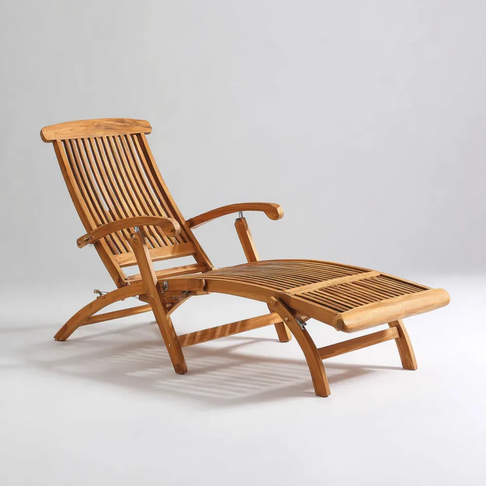 Chaise longue de jardin en bois de teck 200x65x35 cm - Naturel