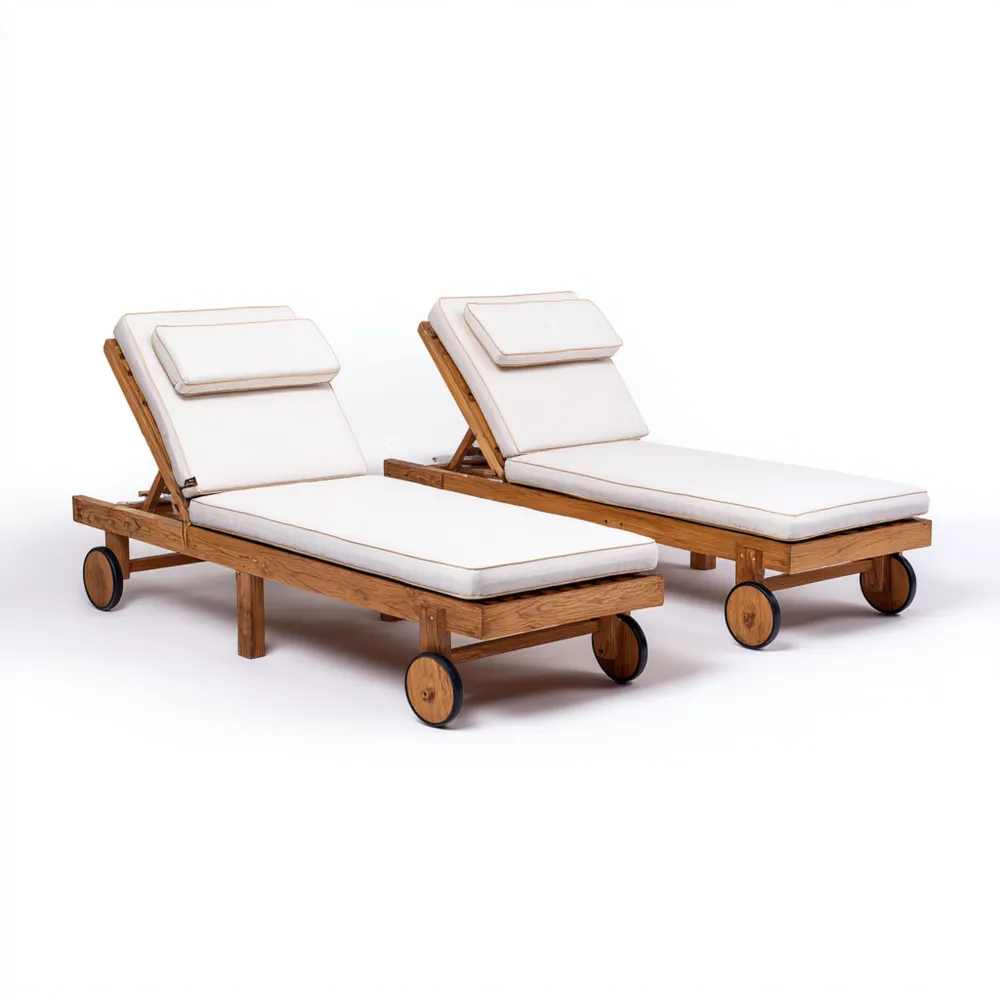Chaise longue de jardin en bois 200x65x35 cm - Blanc cassé - Design contemporain