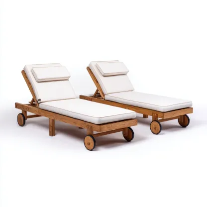 Chaise longue de jardin en bois 200x65x35 cm - Blanc cassé - Design contemporain