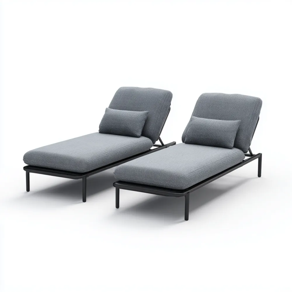 Chaise longue de jardin ensemble 2 pièces tissu 180x60x35 cm – Gris – Design moderne