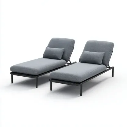 Chaise longue de jardin ensemble 2 pièces tissu 180x60x35 cm – Gris – Design moderne