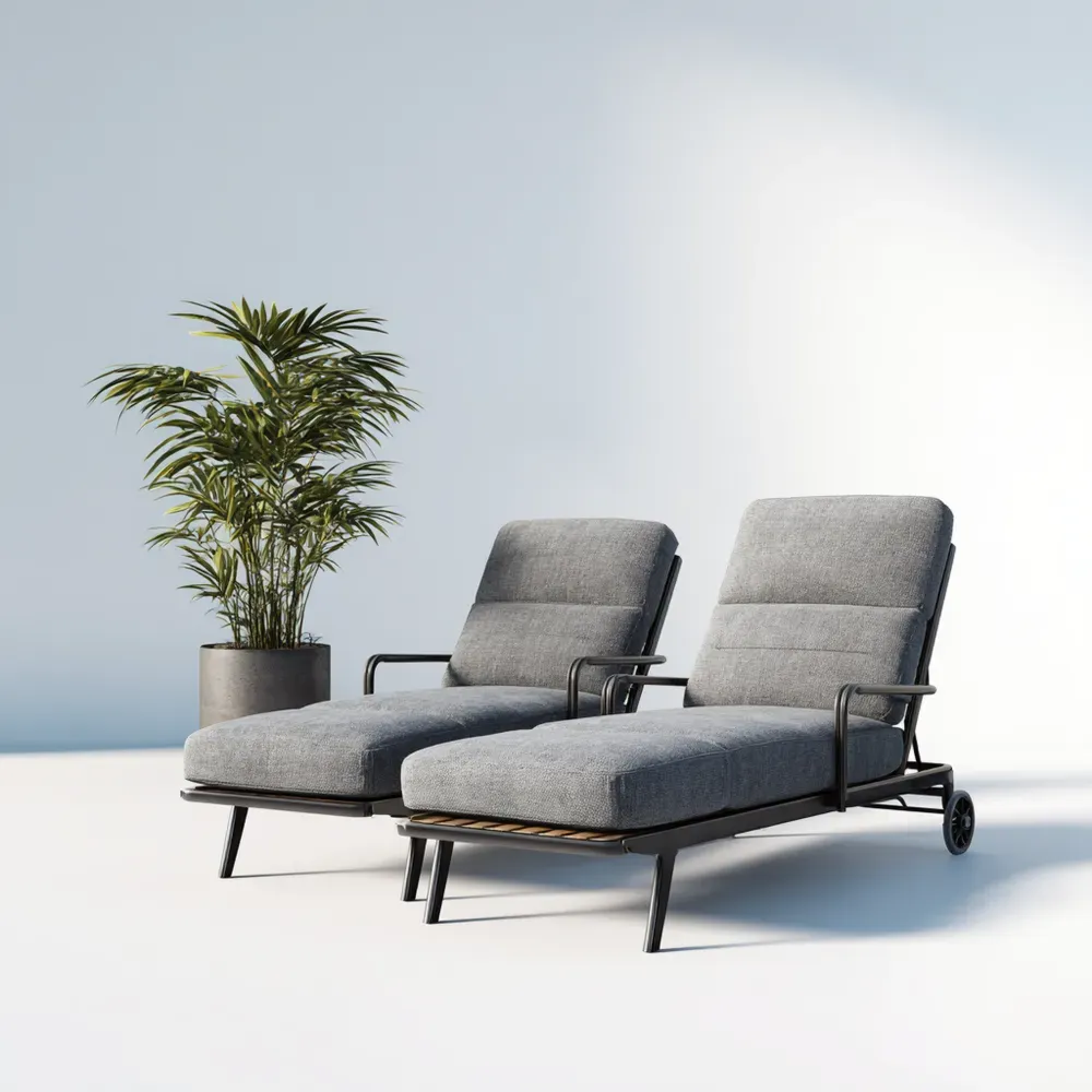 Chaises longues de jardin en métal et tissu 200x75x85 cm - Gris - Design moderne