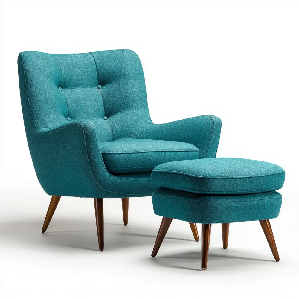 Fauteuil de détente avec repose-pieds Tissu 75x85x76 cm – Bleu Canard – Style Scandinave
