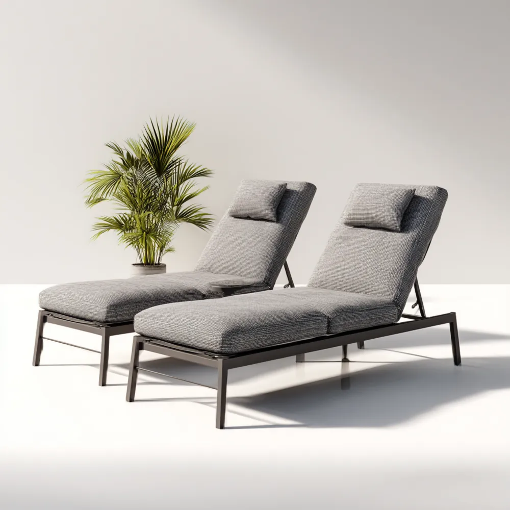 Chaise longue de jardin ensemble 2 pièces métal tissu réglable 200x70x35 cm – Gris – Design contemporain