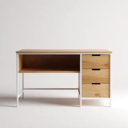 Bureau de travail en bois et métal 120x40x75 cm – Chêne clair/Blanc – Design moderne