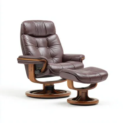 Fauteuil de détente cuir Marron 80x90x100 cm - Design ergonomique avec repose-pieds