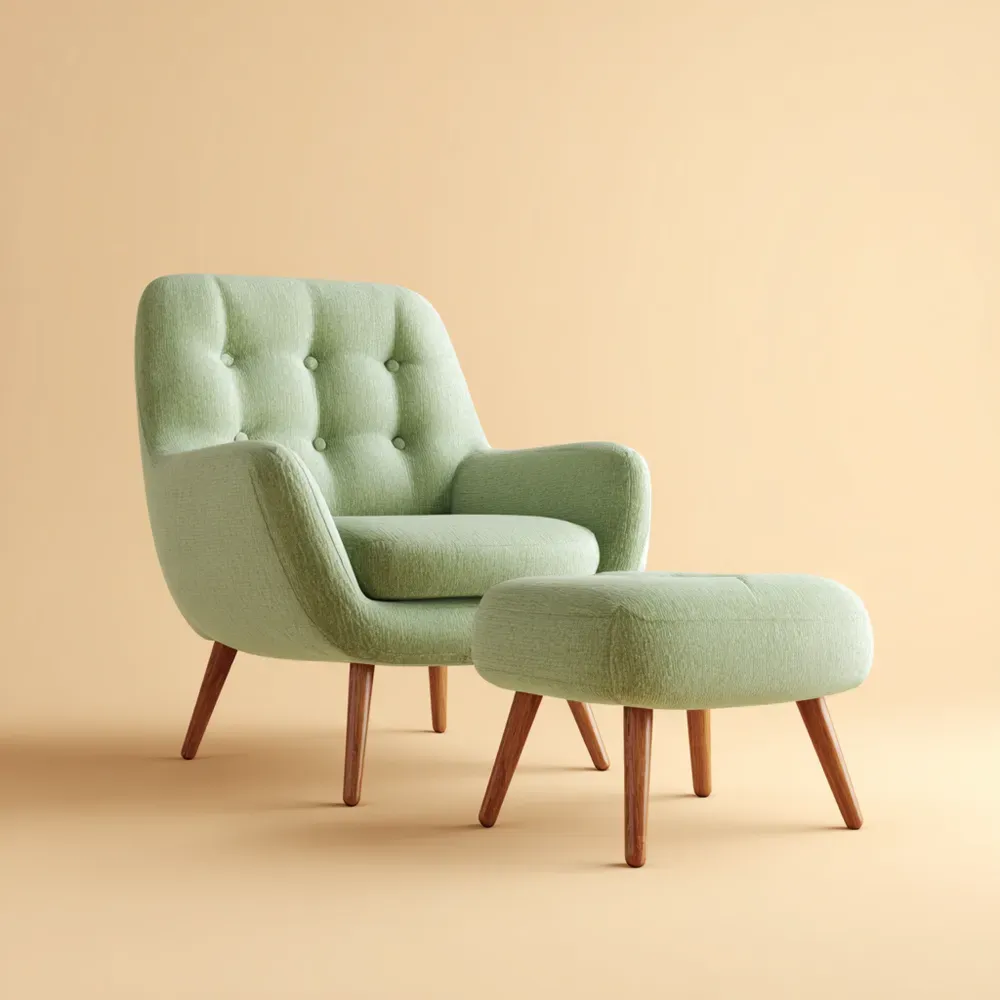 Fauteuil de Détente Tissu 75x80x100 cm avec Repose-pieds 50x40x35 cm - Vert - Design Rétro