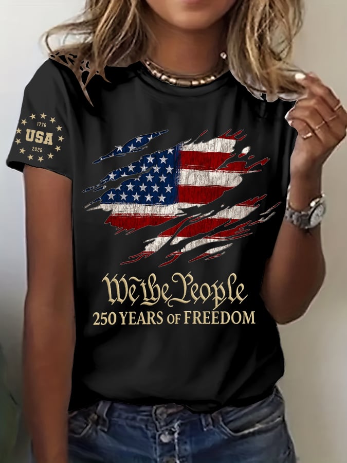 Women's 250th America Anniversary Casual Printed Crew Neck T-Shirt