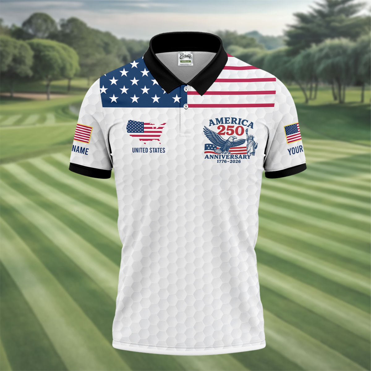 America 250 Anniversary 1776-2026 Golf Ball Pattern Patriotic Golf Shirt, Golf Tops For Men, Golf Shirts For Men