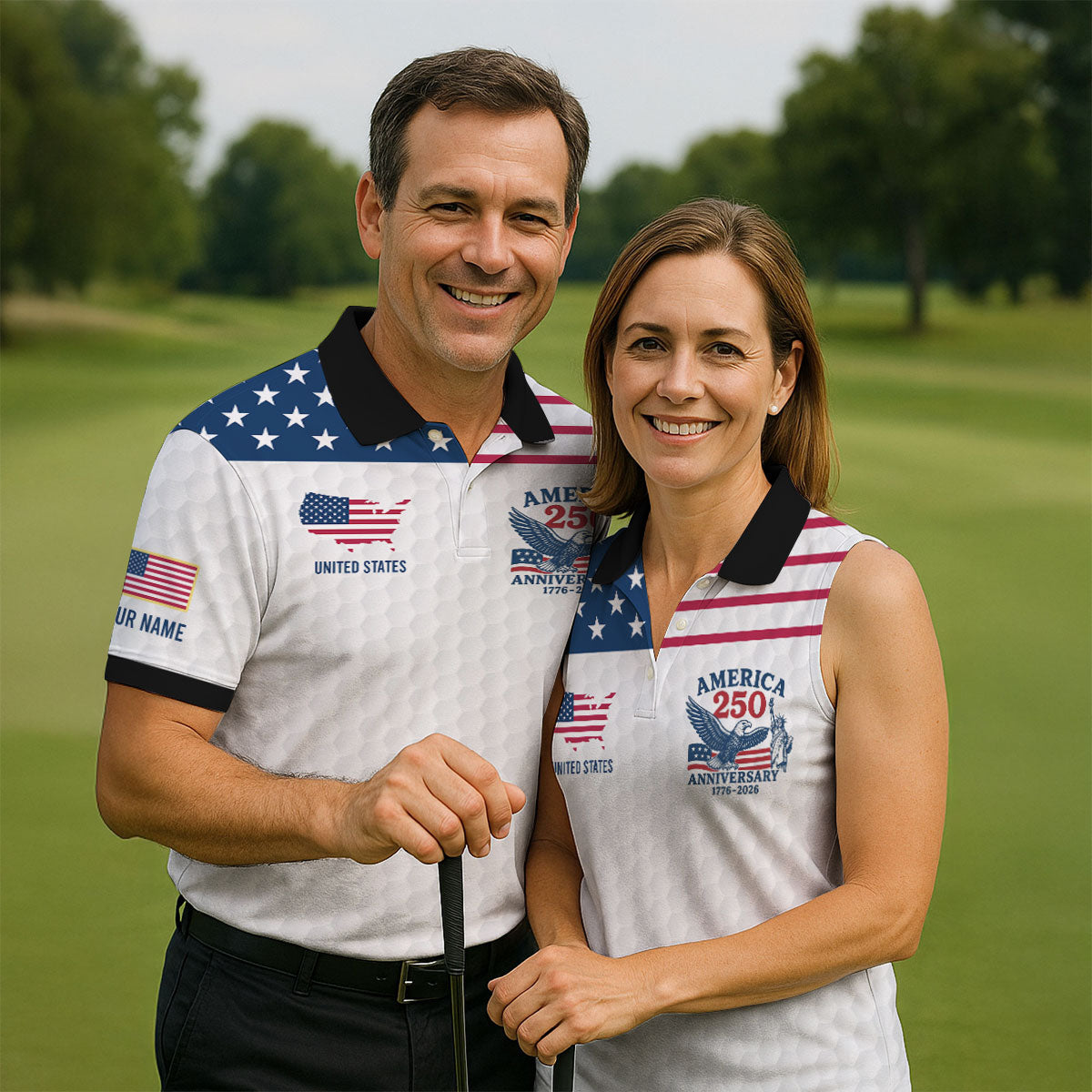 America 250 Anniversary 1776-2026 Golf Ball Pattern Patriotic Golf Shirt, Golf Tops For Men, Golf Shirts For Men