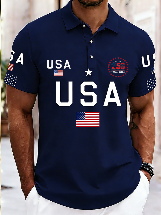 Men's Casual American 250th Anniversary Print Polo Shirt