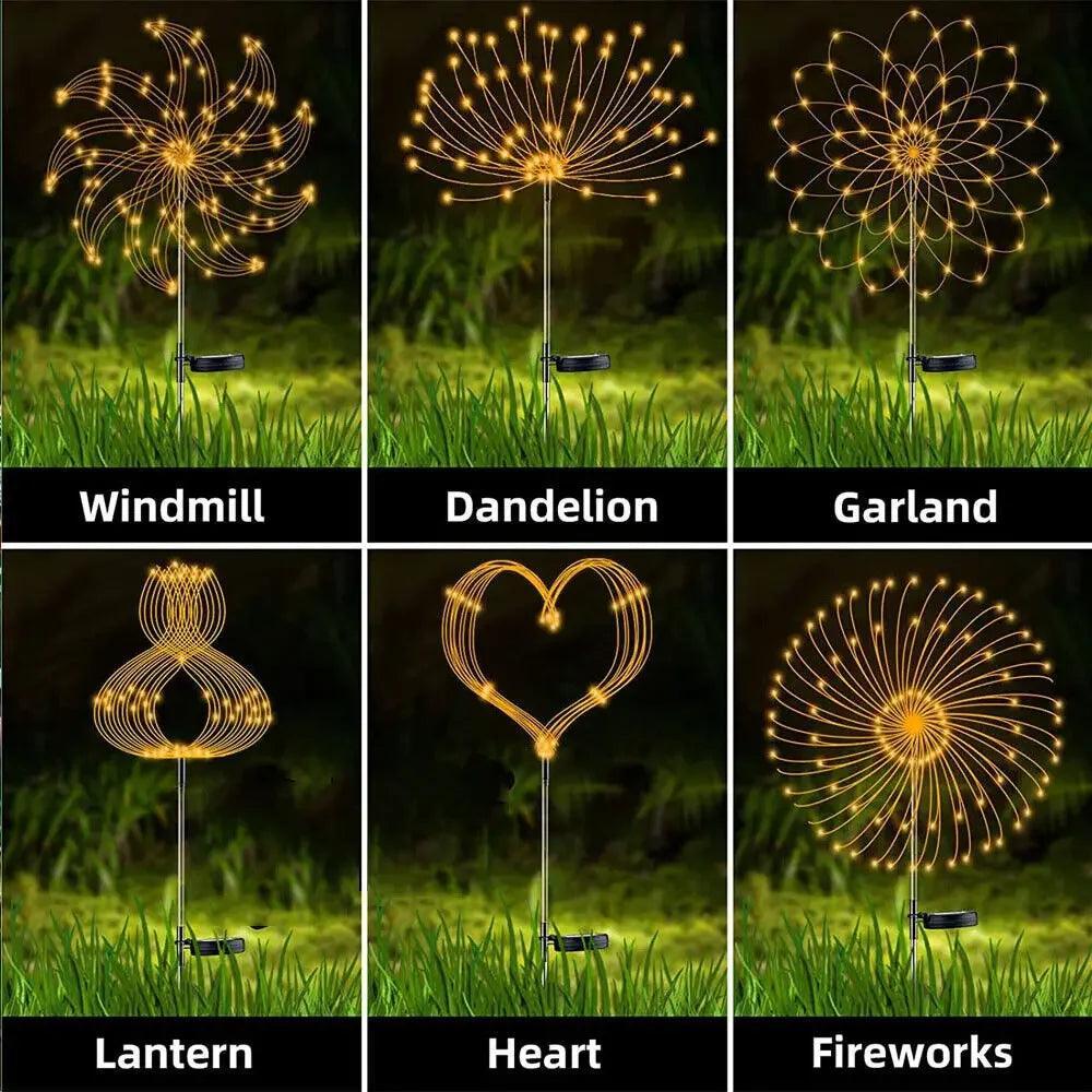 Multicolor Solar Firework LED Garden Lights - Bendable Copper Wire, IP64 Waterproof