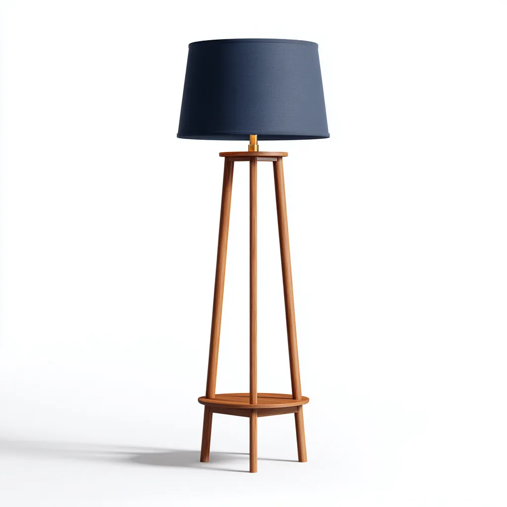 Lampadaire bois-tissu-42x42x155 cm-marron-bleu-moderne-Nestupbase