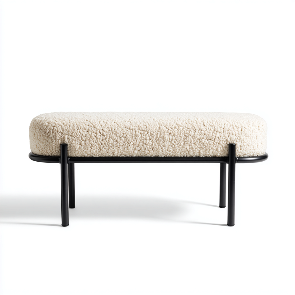 Banc d'entrée-bouclé-métal-105x40x45 cm-Blanc-Noir-Style moderne-Nestupbase