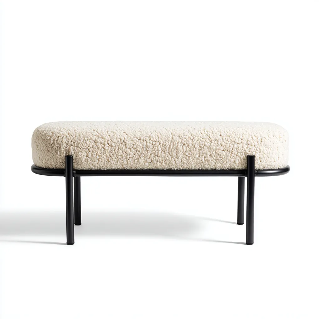 Banc d'entrée-bouclé-métal-105x40x45 cm-Blanc-Noir-Style moderne-Nestupbase