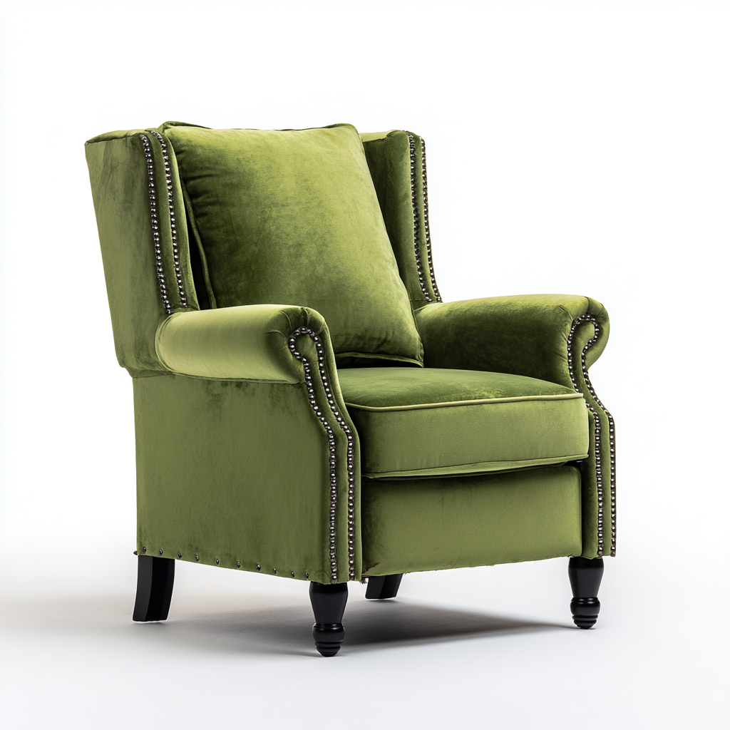 Fauteuil relax - velours-bois - 102x87x104 cm - vert - style classique-Nestupbase