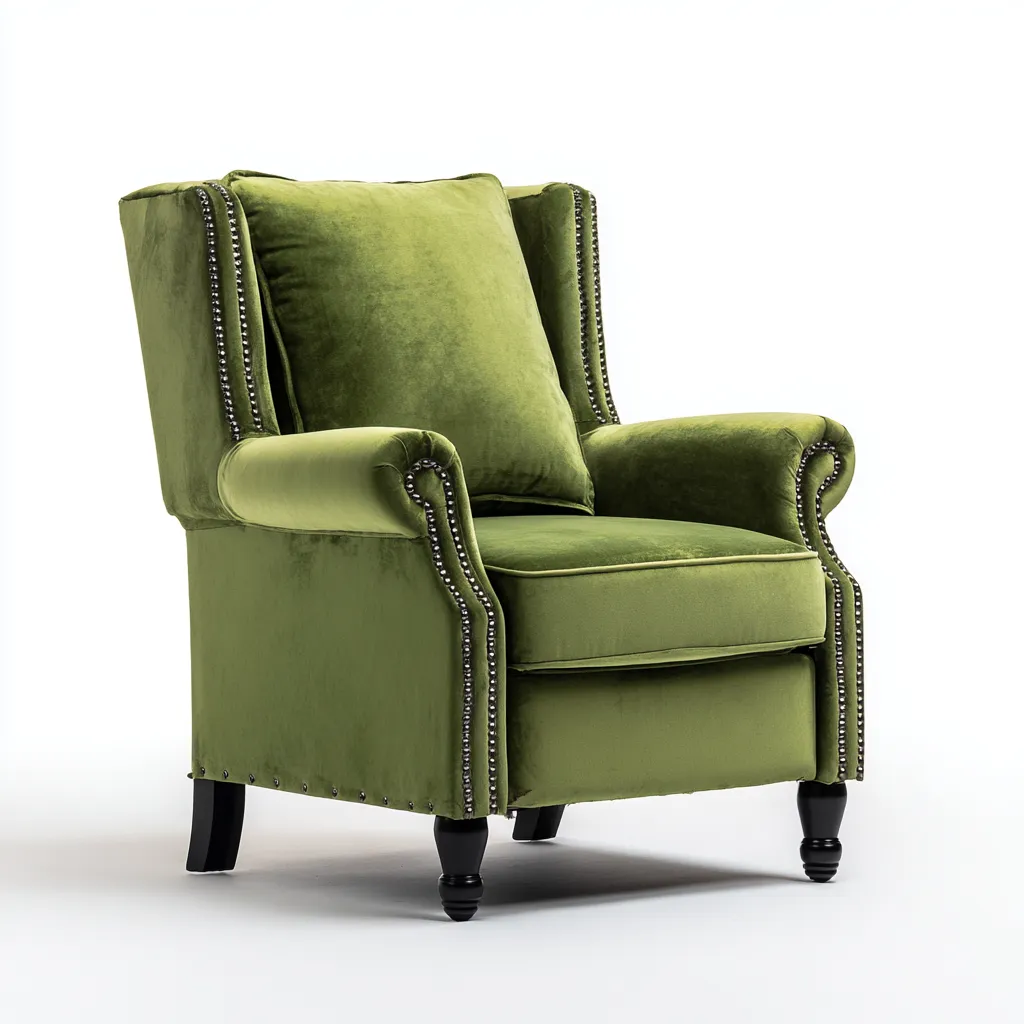 Fauteuil relax - velours-bois - 102x87x104 cm - vert - style classique-Nestupbase