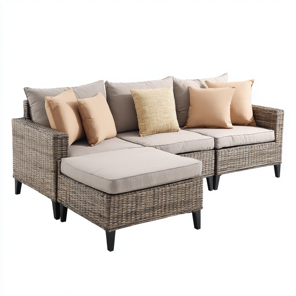 Canapé de jardin - rotin-métal-tissu - 260x160x84 cm - beige-gris - design contemporain-Nestupbase