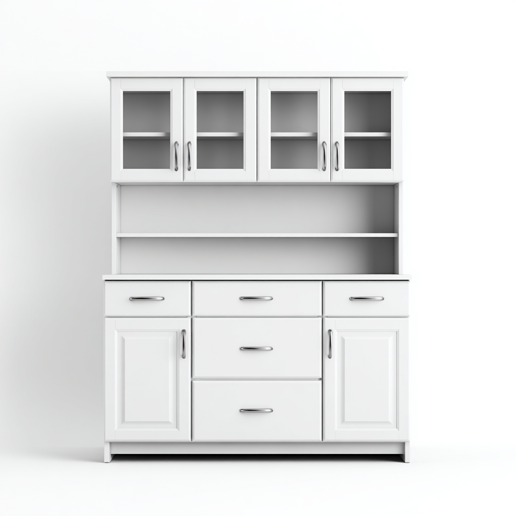 Meuble de rangement de cuisine - bois-verre - 120x45x185 cm - blanc - design moderne-Nestupbase