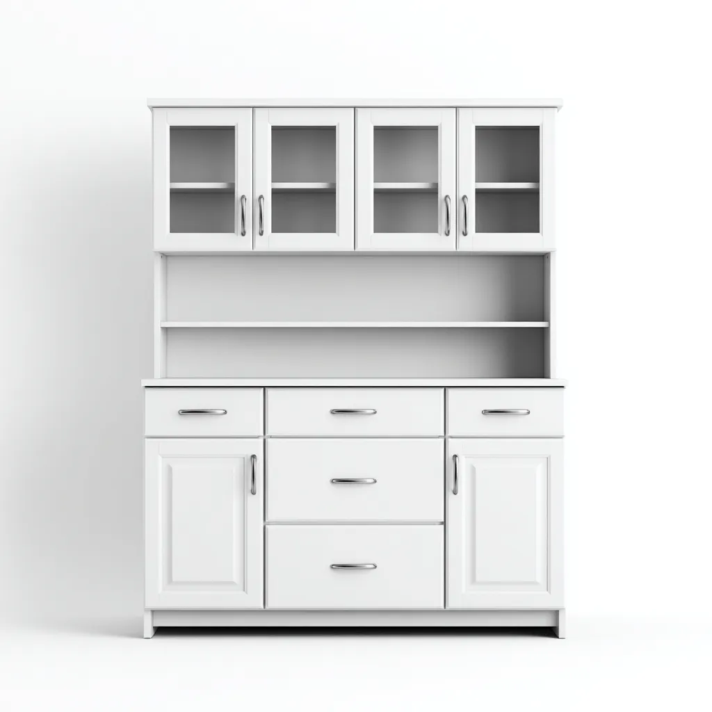 Meuble de rangement de cuisine - bois-verre - 120x45x185 cm - blanc - design moderne-Nestupbase