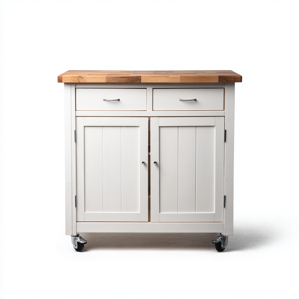 Îlot de cuisine-bois-métal-90x45x92 cm-Blanc-Style fonctionnel-Nestupbase