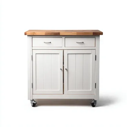 Îlot de cuisine-bois-métal-90x45x92 cm-Blanc-Style fonctionnel-Nestupbase