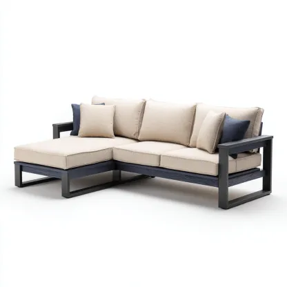 Canapé de jardin - métal-bois-tissu - 245x160x82 cm - beige-bleu-noir - design contemporain-Nestupbase