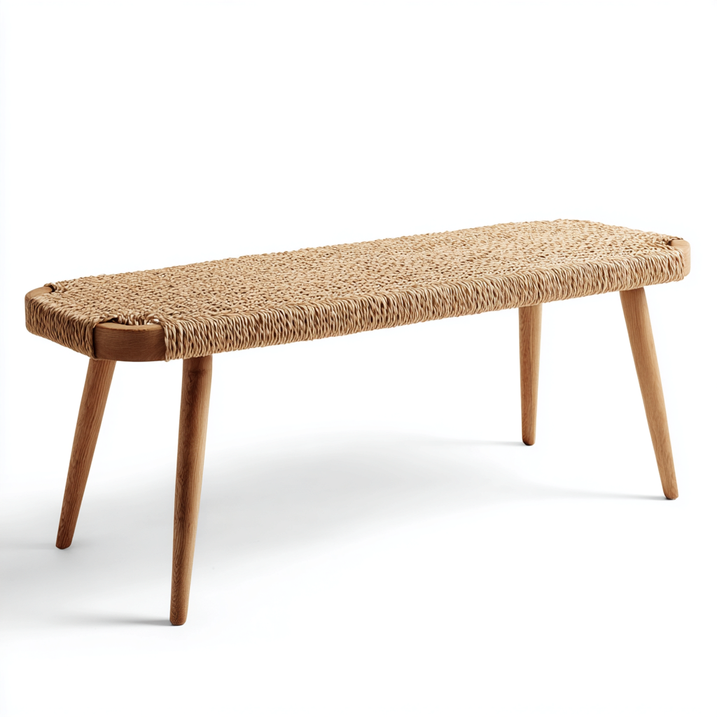 Banc d'entrée-rotin-bois-95x32x45 cm-Naturel-Style épuré-Nestupbase