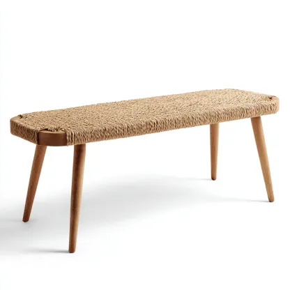 Banc d'entrée-rotin-bois-95x32x45 cm-Naturel-Style épuré-Nestupbase