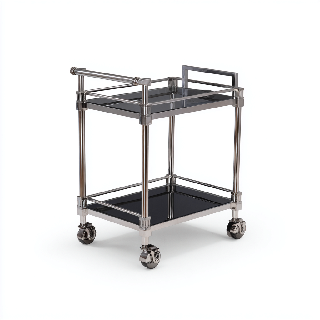 Desserte et chariot - métal-verre - 66x40x87 cm - argent-noir - design moderne-Nestupbase