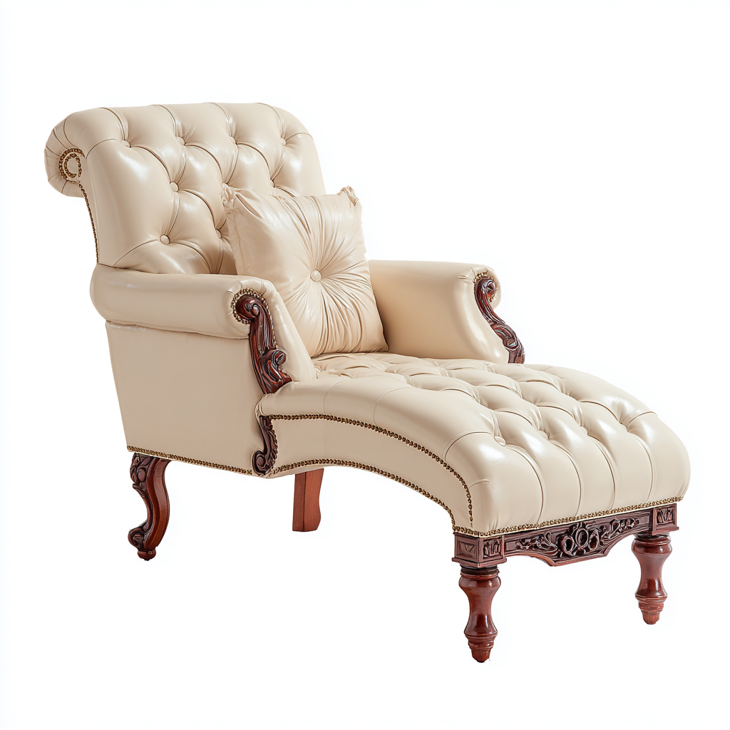 Chaise longue-similicuir-170x80x94 cm-ivoire-style classique-Nestupbase