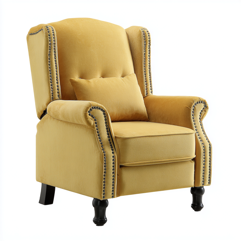 Fauteuil relax - velours-bois - 103x89x106 cm - jaune - style classique-Nestupbase